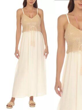 Raviya BOHO Hippie Crocheted Bodice Maxi Dress Cover-Up Sz M